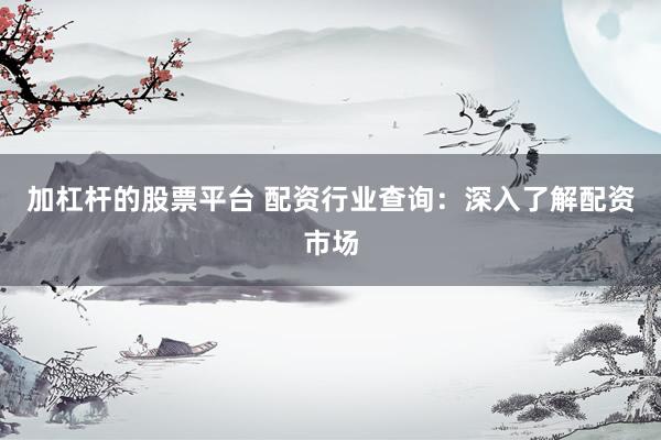 加杠杆的股票平台 配资行业查询：深入了解配资市场