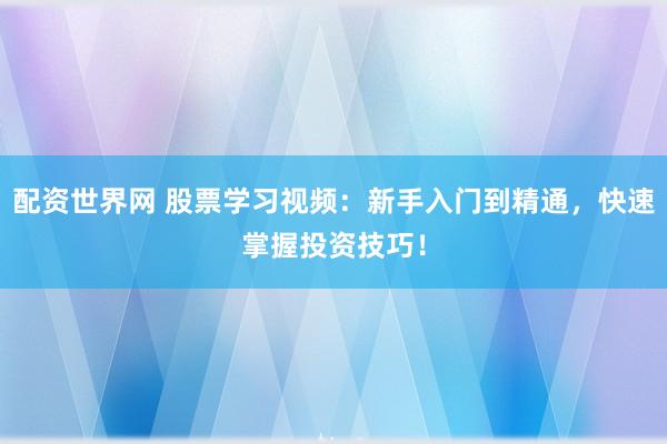 配资世界网 股票学习视频：新手入门到精通，快速掌握投资技巧！