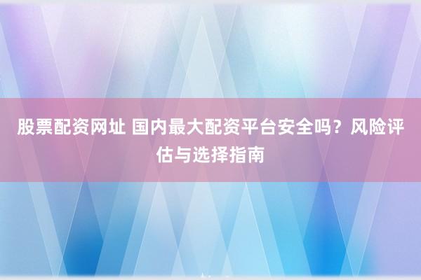 股票配资网址 国内最大配资平台安全吗？风险评估与选择指南