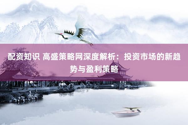 配资知识 高盛策略网深度解析：投资市场的新趋势与盈利策略
