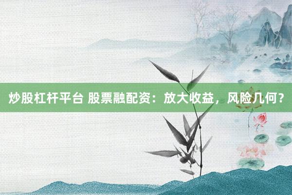 炒股杠杆平台 股票融配资：放大收益，风险几何？