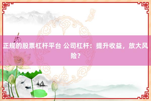 正规的股票杠杆平台 公司杠杆：提升收益，放大风险？