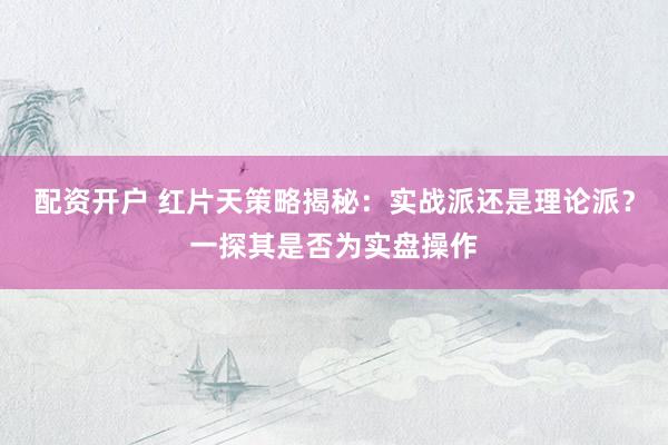 配资开户 红片天策略揭秘：实战派还是理论派？一探其是否为实盘操作