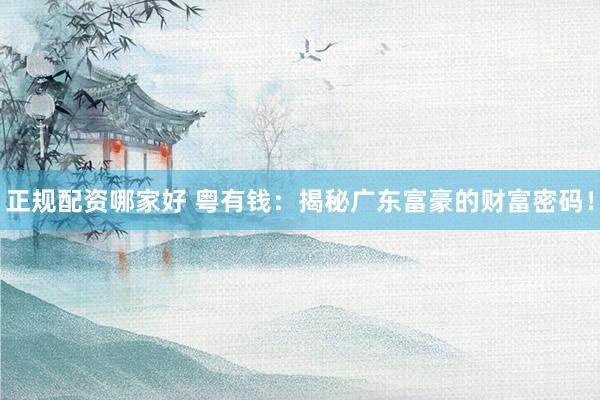 正规配资哪家好 粤有钱：揭秘广东富豪的财富密码！