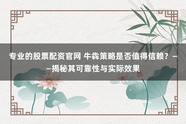 专业的股票配资官网 牛犇策略是否值得信赖?——揭秘其可靠性与实际效果
