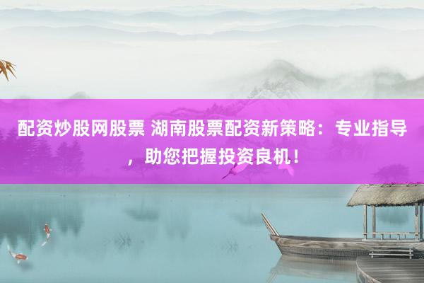 配资炒股网股票 湖南股票配资新策略：专业指导，助您把握投资良机！