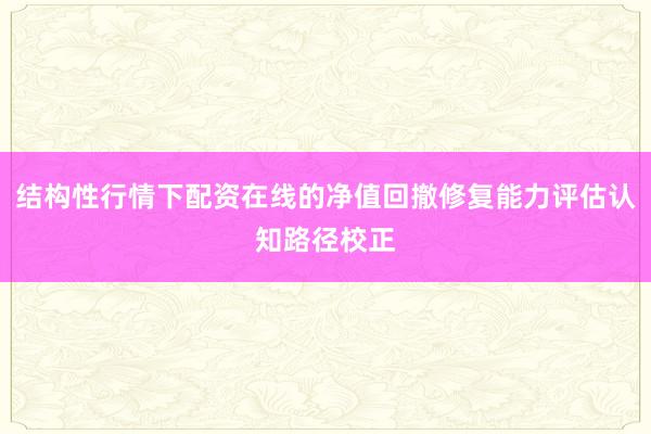 结构性行情下配资在线的净值回撤修复能力评估认知路径校正
