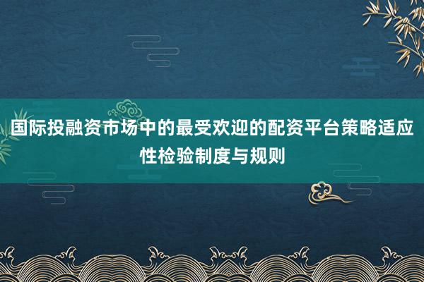 国际投融资市场中的最受欢迎的配资平台策略适应性检验制度与规则