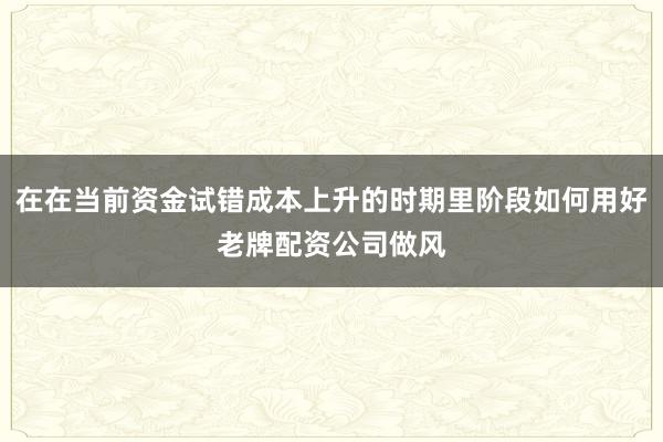 在在当前资金试错成本上升的时期里阶段如何用好老牌配资公司做风