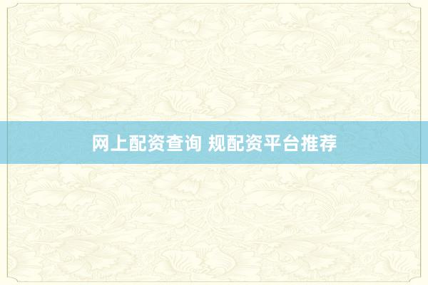 网上配资查询 规配资平台推荐