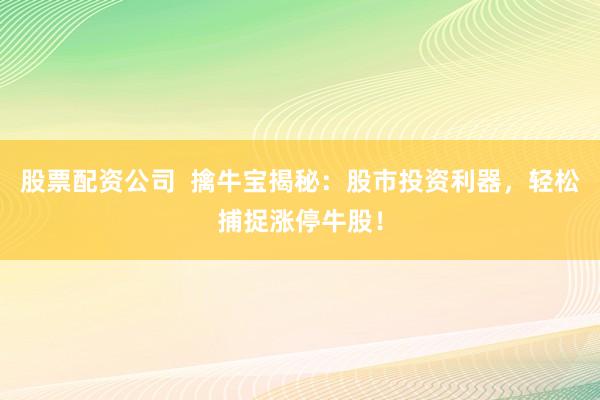 股票配资公司  擒牛宝揭秘：股市投资利器，轻松捕捉涨停牛股！
